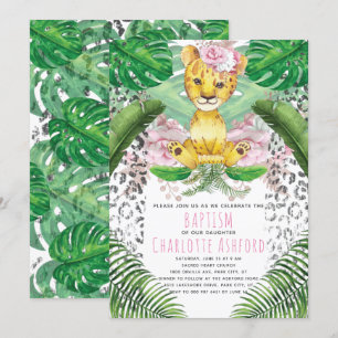 Invitation Illustration Lion Girl Safari Baptême
