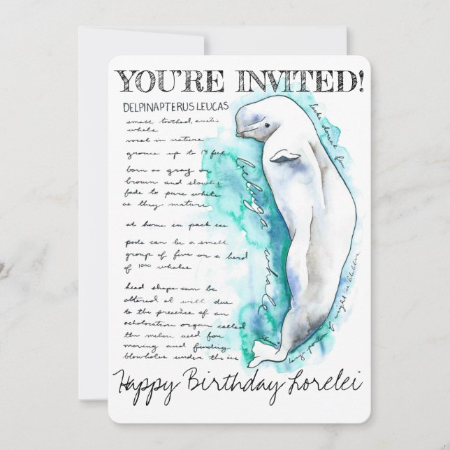 Invitation Illustration personnalisée de baleine béluga pour  (Devant)