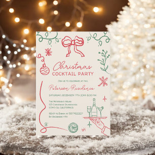 Invitation Illustration rouge ironique Noël Cocktail