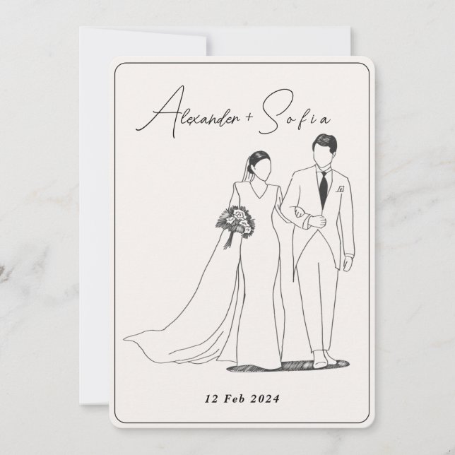 Invitation Illustration simple avec le Mariage RSVP de code Q (Devant)