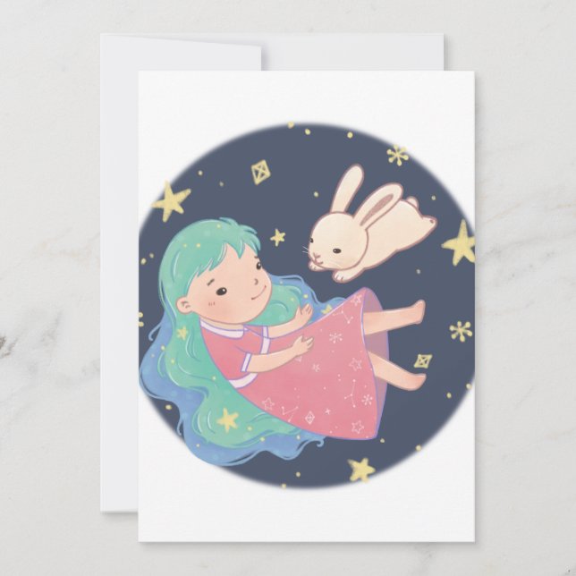 Invitation Illustration Starry Night Bunny & Girl (Devant)