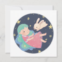 Invitation Illustration Starry Night Bunny & Girl