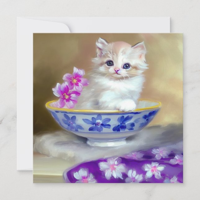 Invitation Illustration vintage de chaton blanc (Devant)