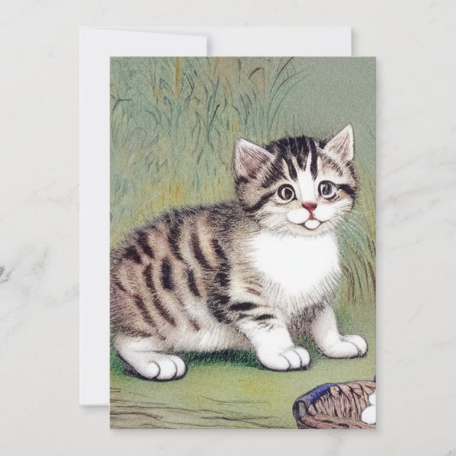 Invitation Illustration vintage de chaton rayé (Devant)