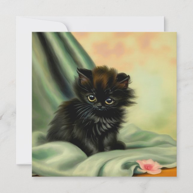 Invitation Illustration vintage de Kitten noir (Devant)