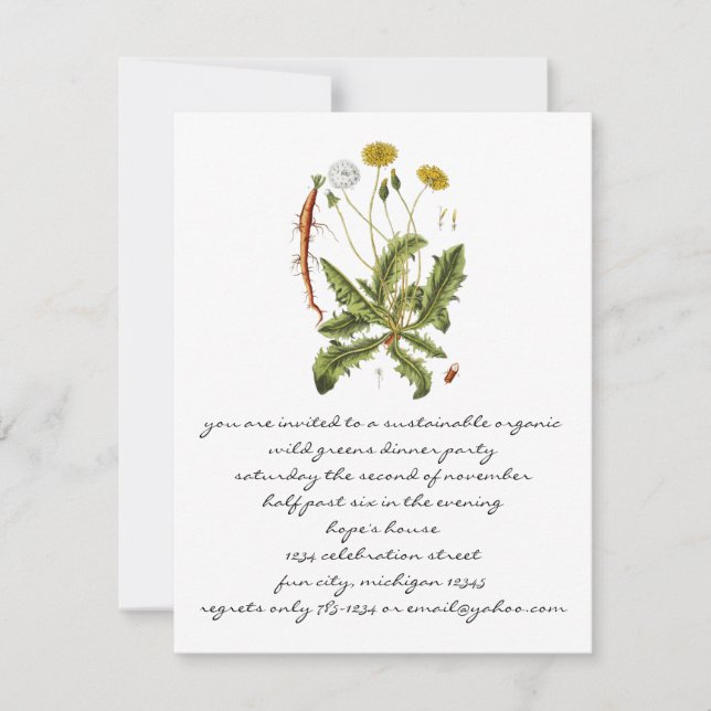 Invitation Illustration vintage du Dandelion (Devant)