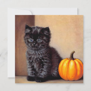 Invitation Illustration vintage Halloween Black Kitten
