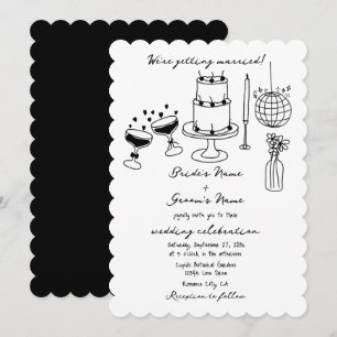 Invitation Illustrations noires dessinées à la main Doodles M