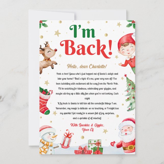 Invitation I'm Back Elf Arrival Elf Return Christmas Letter  (Devant)