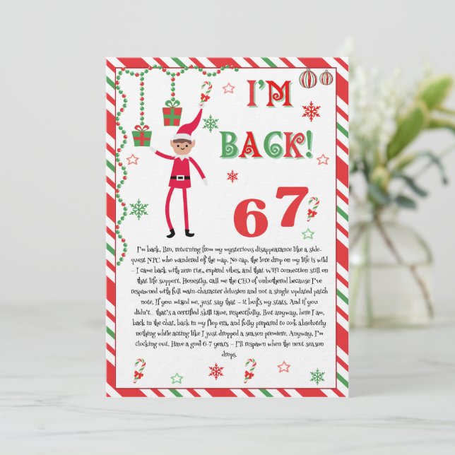 Invitation I'm back Elves Letter - Elf Welcome letter card (Debout devant)
