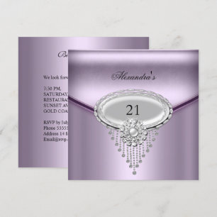 Invitation Image de bijou argenté et lilas blanc pour 21e ann