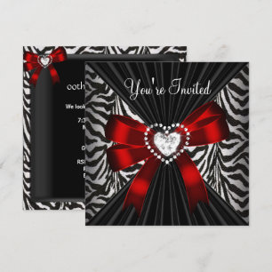 Invitation Image de fête d'anniversaire à rayures zèbres roug