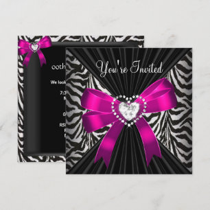 Invitation Image de fête d'anniversaire rayée zèbre rose noir