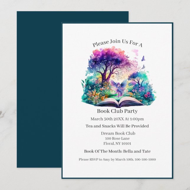 Invitation Imaginaire Book Lover Fairy, Book Club (Devant / Derrière)