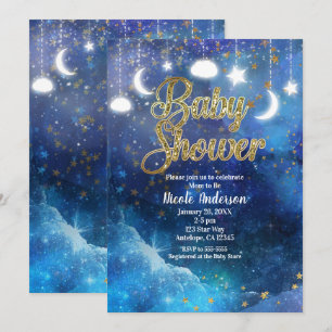 Invitation Imaginaire céleste Gold Stars & Glow Baby shower