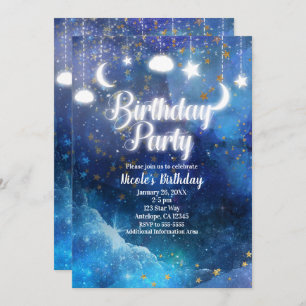 Invitation Imaginaire céleste Gold Stars & Glow Birthday Part
