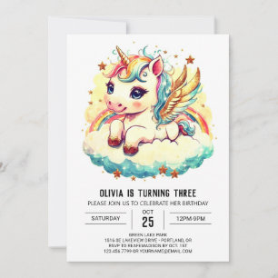 Invitation Imaginaire d'anniversaire de la licorne numérique