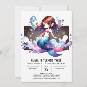 Invitation Imaginaire lunaire Sirène Anniversaire