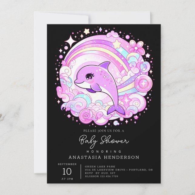 Invitation Imaginaire magique Baby shower dauphin (Devant)
