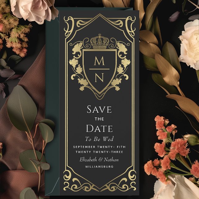 Invitation Imaginaire royal noir Monogramme Enregistrer la da (Créateur téléchargé)