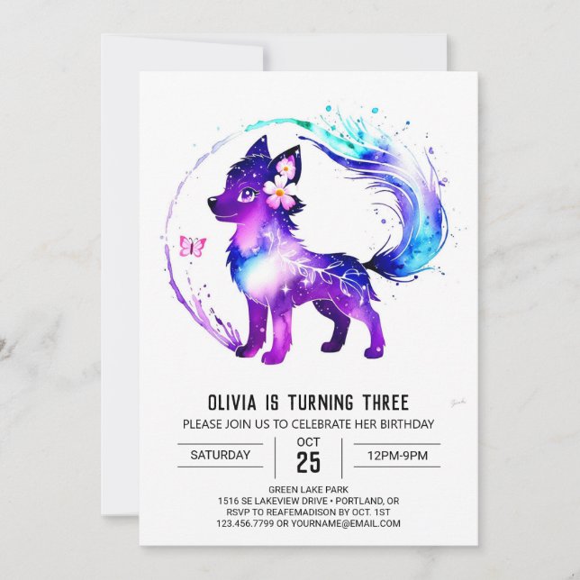 Invitation Imaginaire Violet Wolf Digital Girl Anniversaire (Devant)