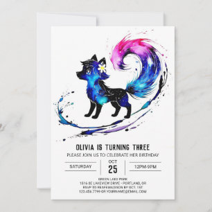 Invitation Imaginaire Woodland Wolf Digital Girl Anniversaire