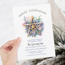 Invitation Imboly Floral Snowy Pentacle Purple Wiccan Holiday