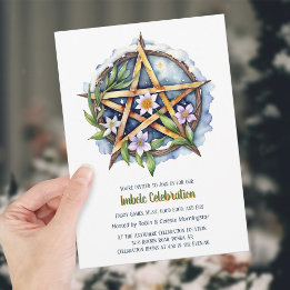 Invitation Imboly Floral Snowy Pentacle Wiccan Holiday