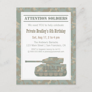 Invitation Impression camouflage militaire Fête d'anniversair