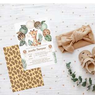 Invitation Impression d'animal de safari de bébé girafe migno