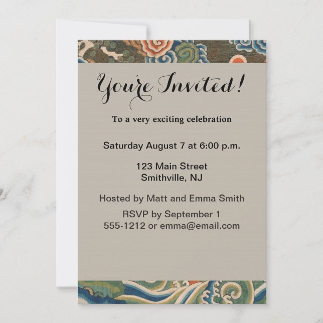 Invitation Impression de broderie en soie blanche antique chi (Devant)
