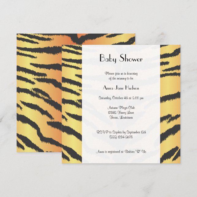 Invitation Impression de tigres, Tiger, Jungle, Baby shower (Devant / Derrière)