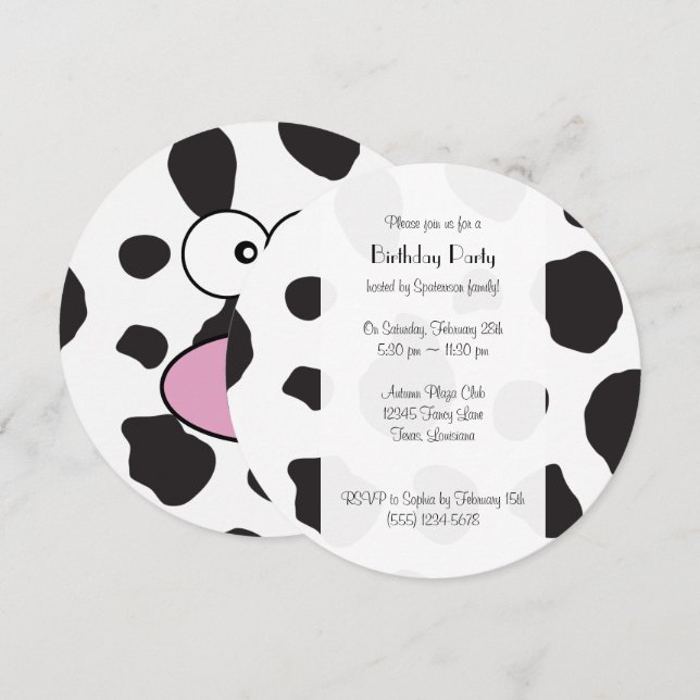 Invitation Impression De Vache, Spots De Vache, Noir Et Blanc (Devant / Derrière)