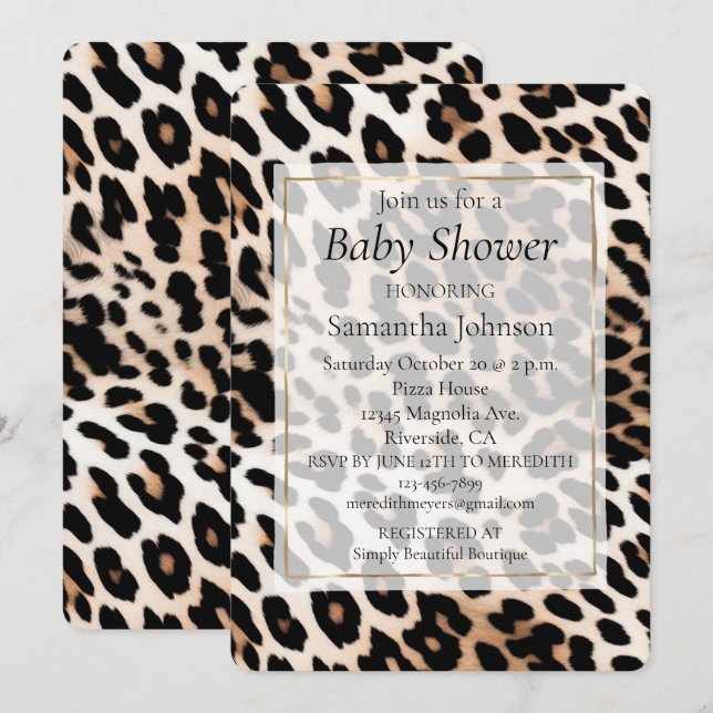 Invitation Impression léopard noir crème (Devant / Derrière)