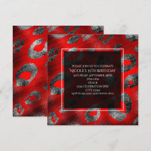 Invitation Impression léopard rouge et argent Glamour Party
