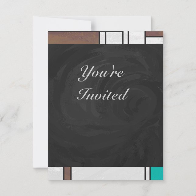Invitation Impression Mondrian Brun Jaune Sarcelle (Devant)