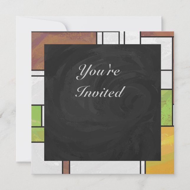 Invitation Impression Mondrian Brun Jaune Vert (Devant)