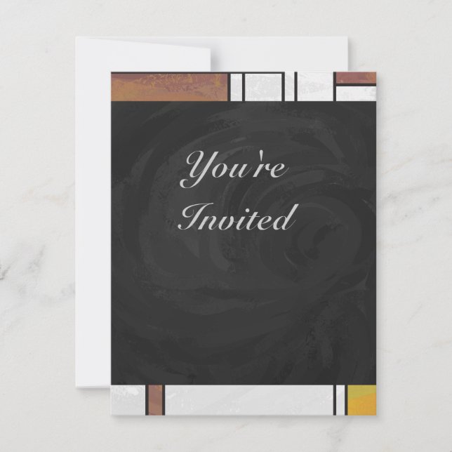 Invitation Impression Mondrian Brun Jaune Vert (Devant)