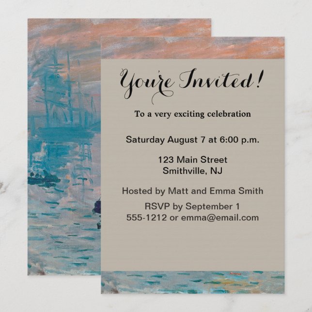 Invitation Impression Sunrise Claude Monet (Devant / Derrière)