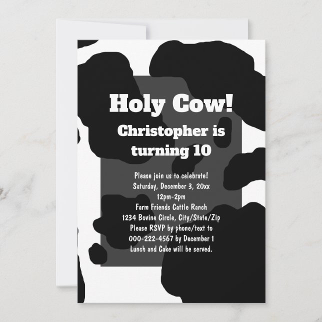 Invitation Impression vache amusante personnalisée Holy Cow a (Devant)