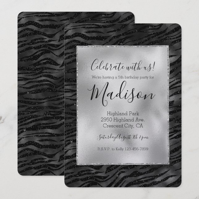 Invitation Impression Zebra Noir Argent (Devant / Derrière)
