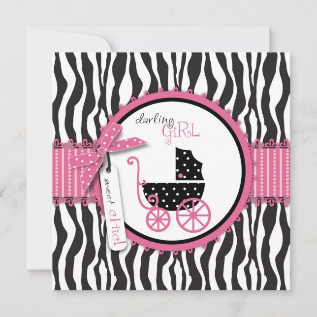 Invitation Impression zèbre & Baby Shower de voiture de bébé (Devant)