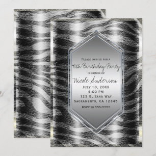 Invitation Impression Zèbre Noir Argent Anniversaire Toute Oc