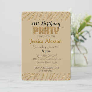 Invitation Impression zèbre or crème Paillettes Faux 21e Anni