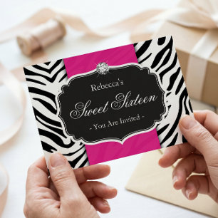 Invitation Impression Zèbre Rose Chaud Sweet 16 Fête Seize An