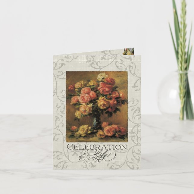 Invitation Impressionniste Coral Jaune Rose 2 Service commémo (Devant)