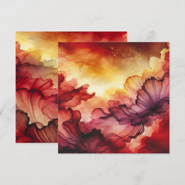 Invitation Imprimable Automne Coucher de soleil Alcool Encre  (Devant / Derrière)