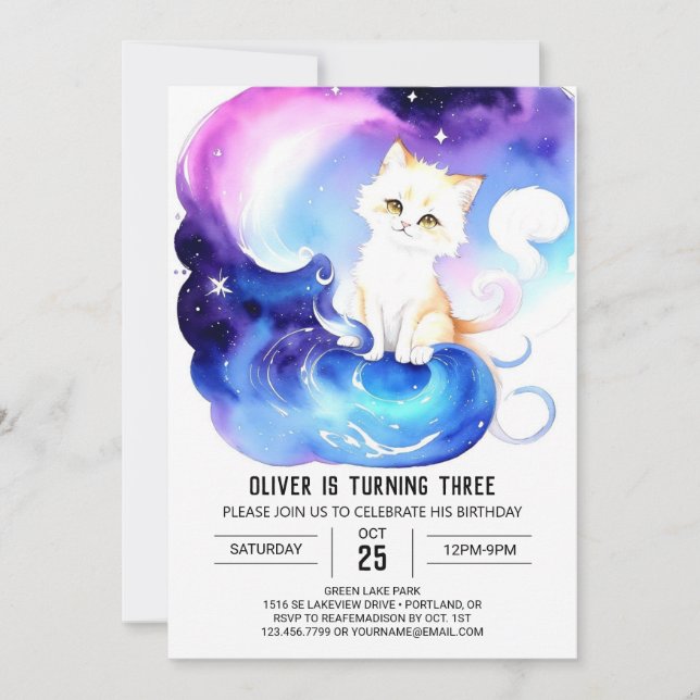 Invitation Imprimable Chat Magique Anniversaire (Devant)