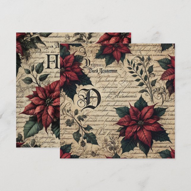 Invitation Imprimable Dark Academia Poinsettia Parchment Pape (Devant / Derrière)
