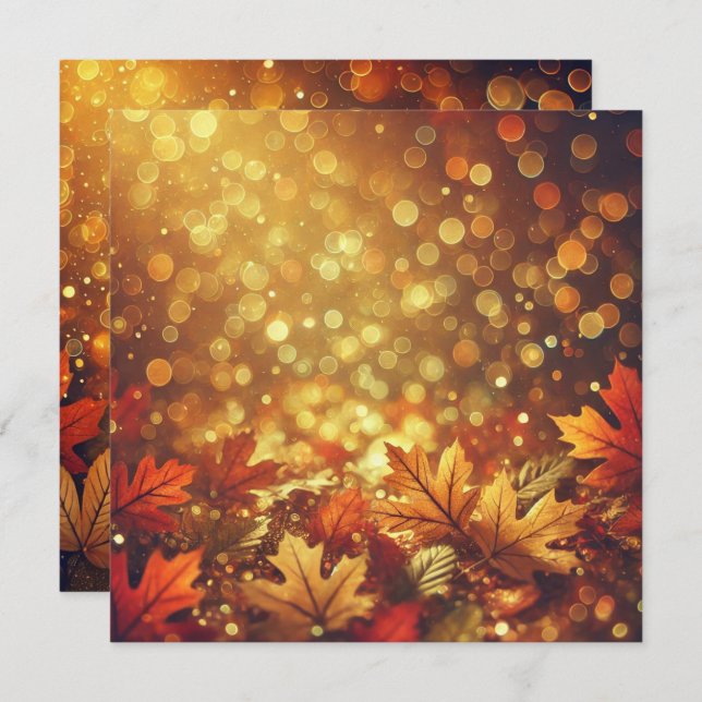Invitation Imprimable Golden Autumnal Feuilles Bokeh Scrapboo (Devant / Derrière)